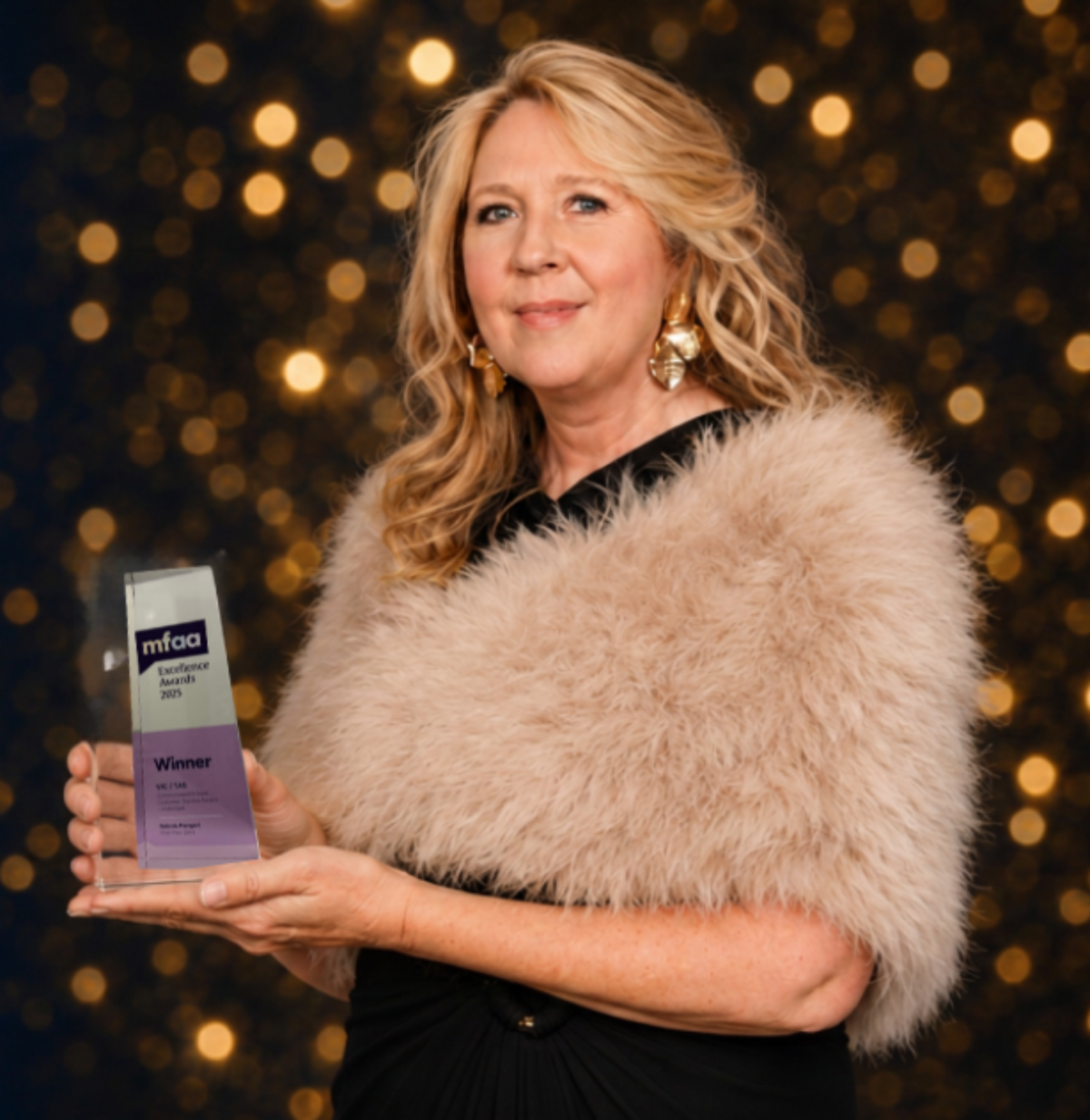 Belinda Mangani holding her MFAA award